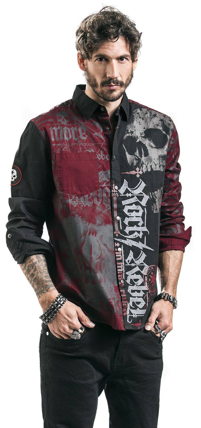 EMP Langarmhemd schwarz/rot von Rock Rebel by EMP Speichern exportieren