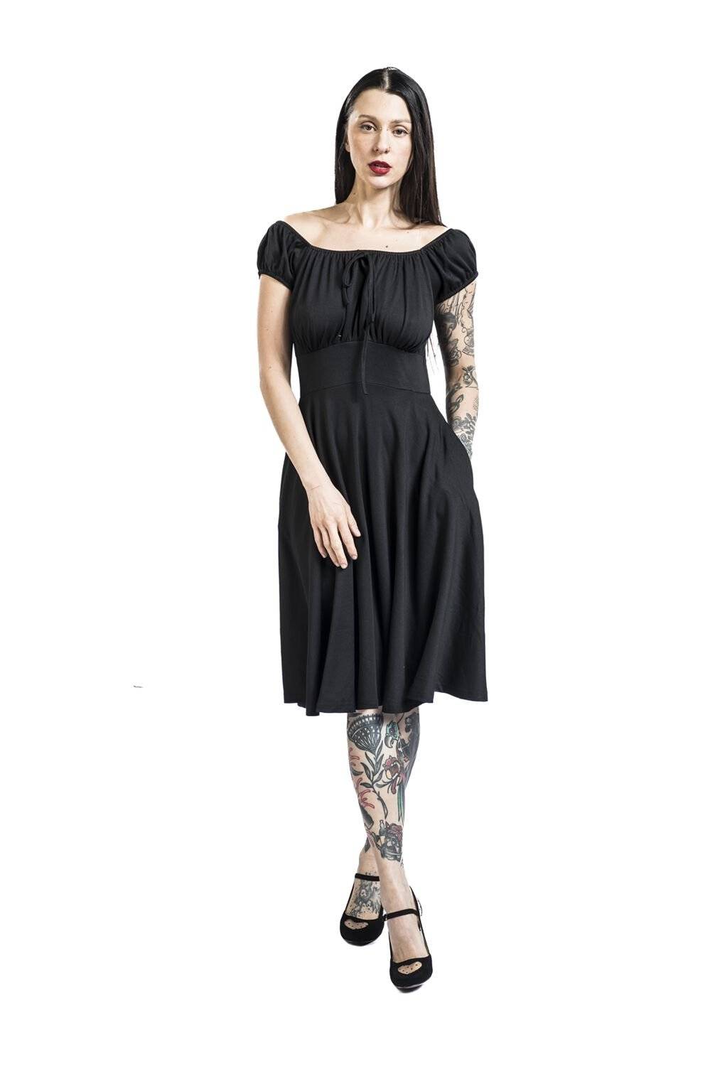 EMP "Gathered Neckline Flare Dress" Mittellanges Kleid schwarz von Voodoo Vixen Hotsell
