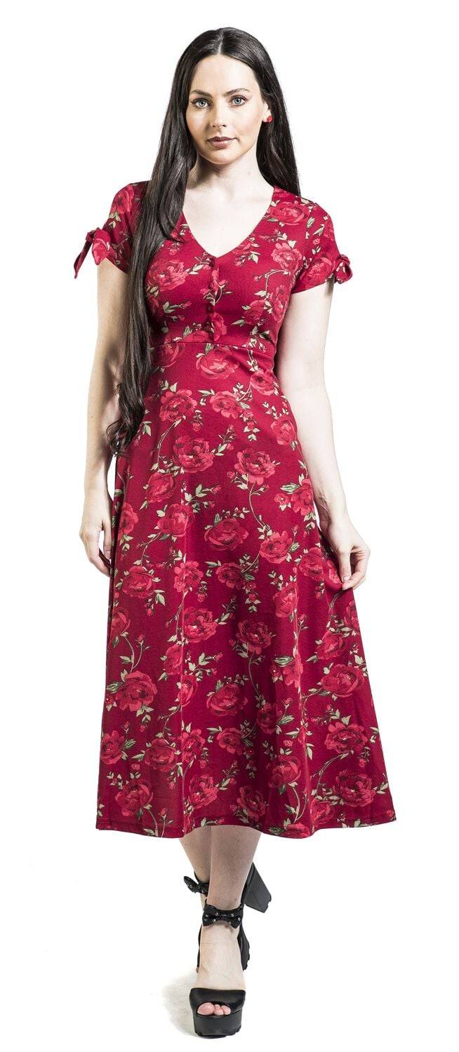 EMP "V Neck Flared Dress" Langes Kleid rot von Voodoo Vixen Flash Sale