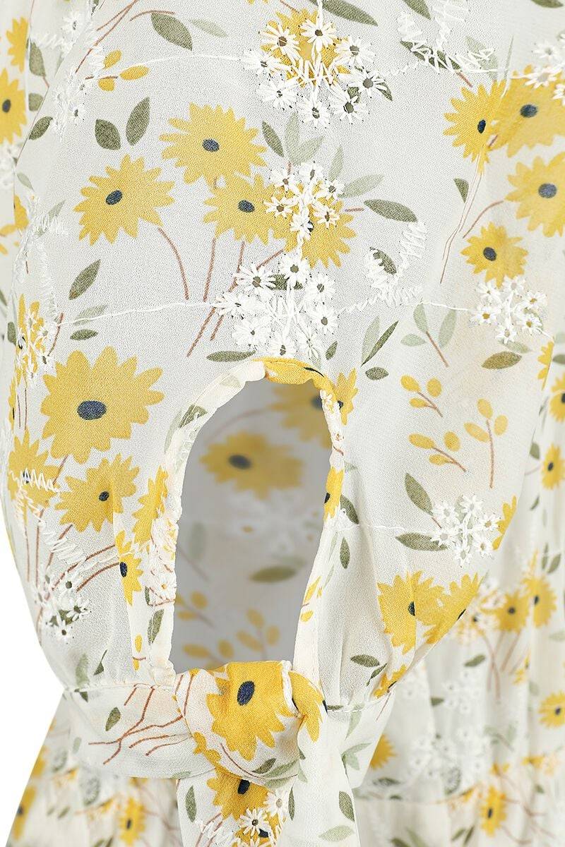 EMP "Tie Sleeve Floral Print And Emb Chiffon Flare Dress" Mittellanges Kleid multicolor von Voodoo Vixen Saisonschlussverkauf