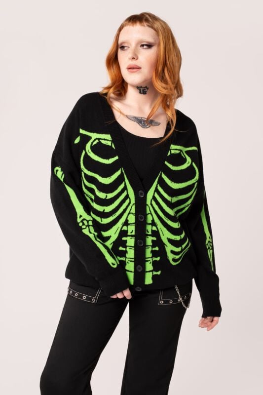 EMP "Skeleton Cardigan" Cardigan schwarz/grün von Hell Bunny