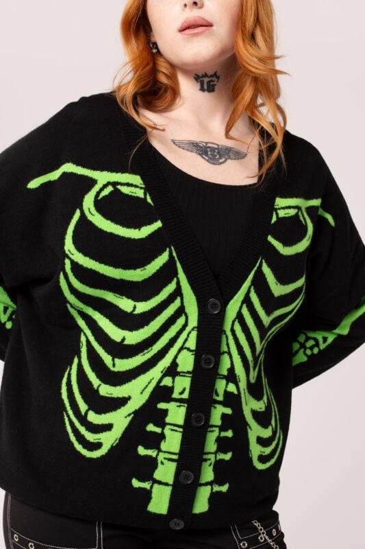 EMP "Skeleton Cardigan" Cardigan schwarz/grün von Hell Bunny Vatertagsangebot