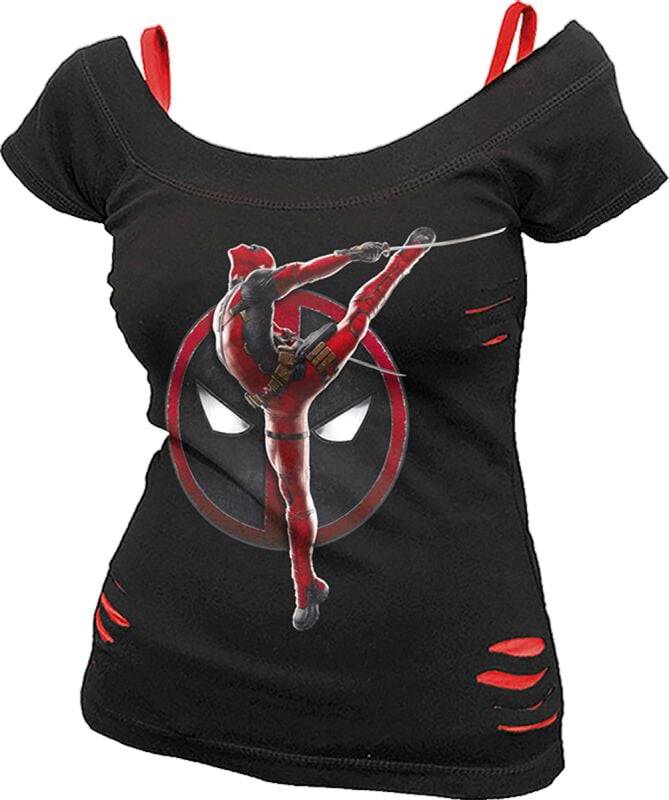 EMP "Deadpool - Pose - 2 in1 Red Ripped Top" T-Shirt schwarz von Deadpool