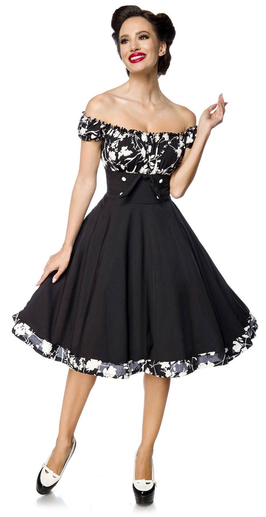 EMP "Schulterfreies Swing-Kleid" Mittellanges Kleid schwarz/weiß von Belsira