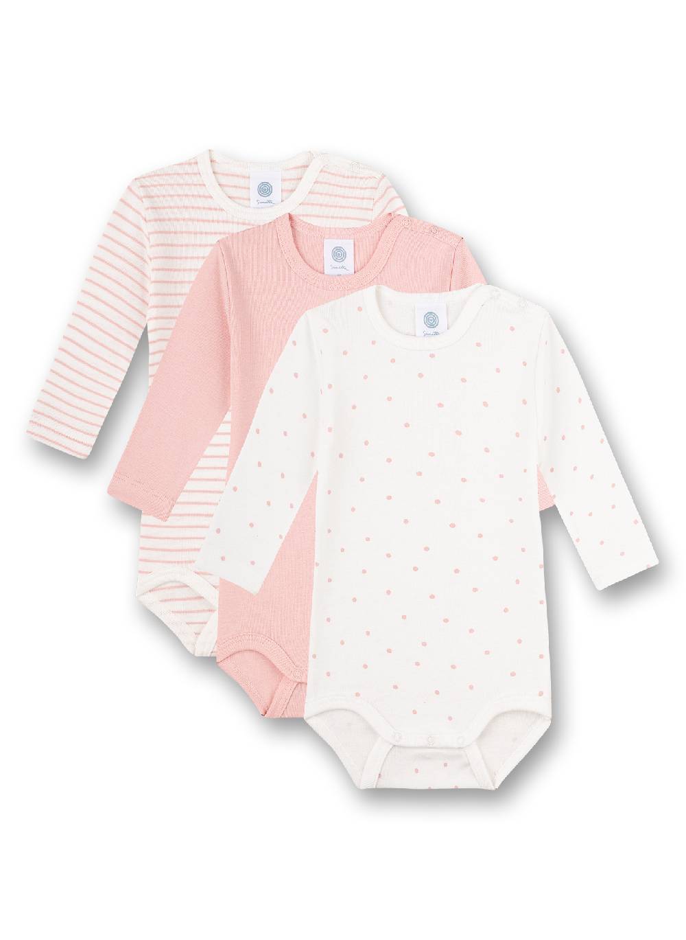 Sanetta Body langarm (Dreierpack) Rosa Ringel Rosa und Weiß Sonderangebot der Fabrik