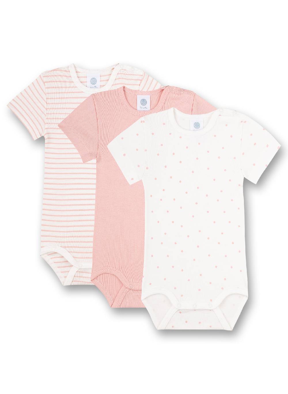 Sanetta Body kurzarm (Dreierpack) Weiß Dots Rosa und Rosa Ringel Vierteljährliche Förderung