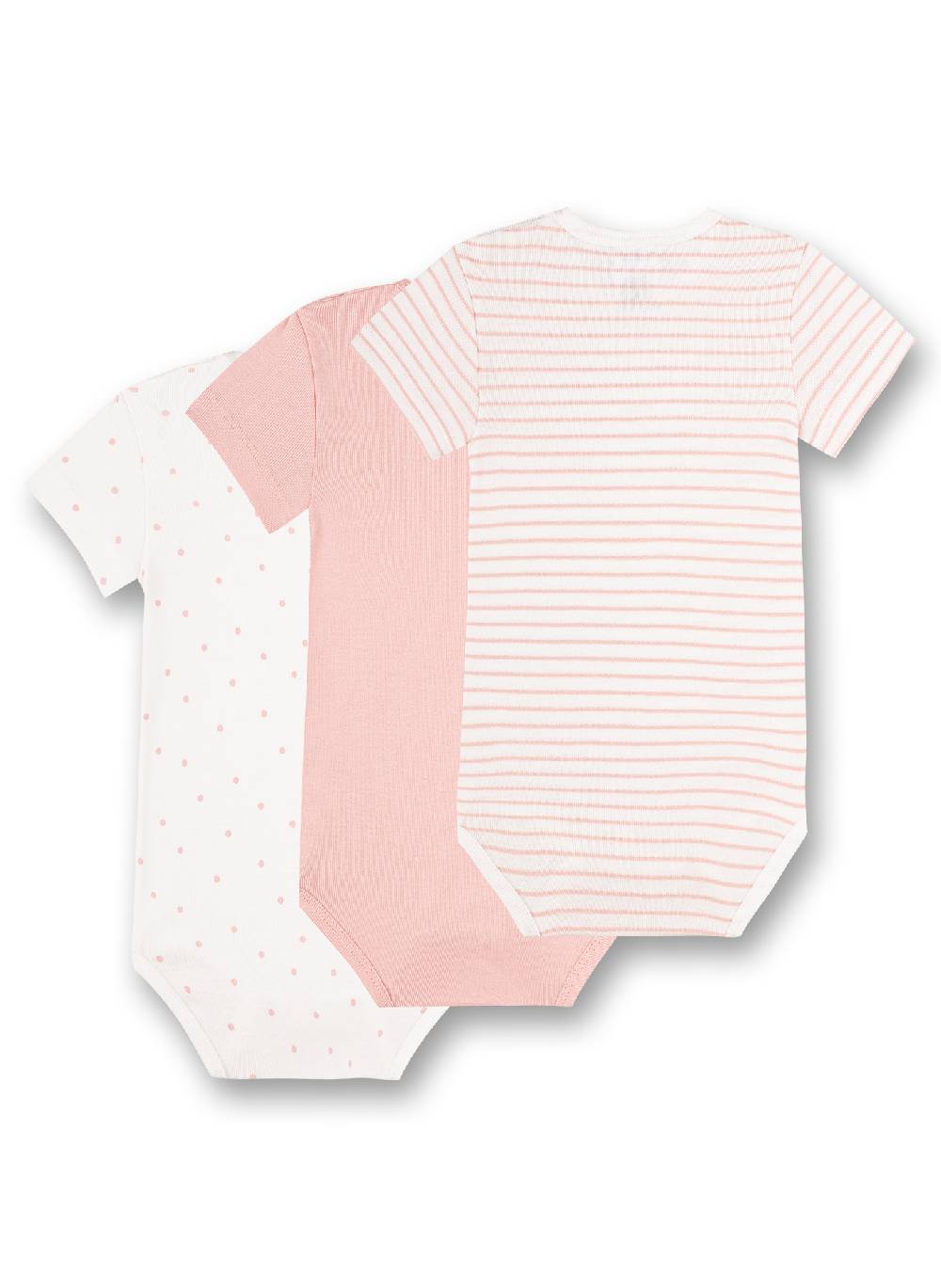 Sanetta Body kurzarm (Dreierpack) Weiß Dots Rosa und Rosa Ringel Vierteljährliche Förderung