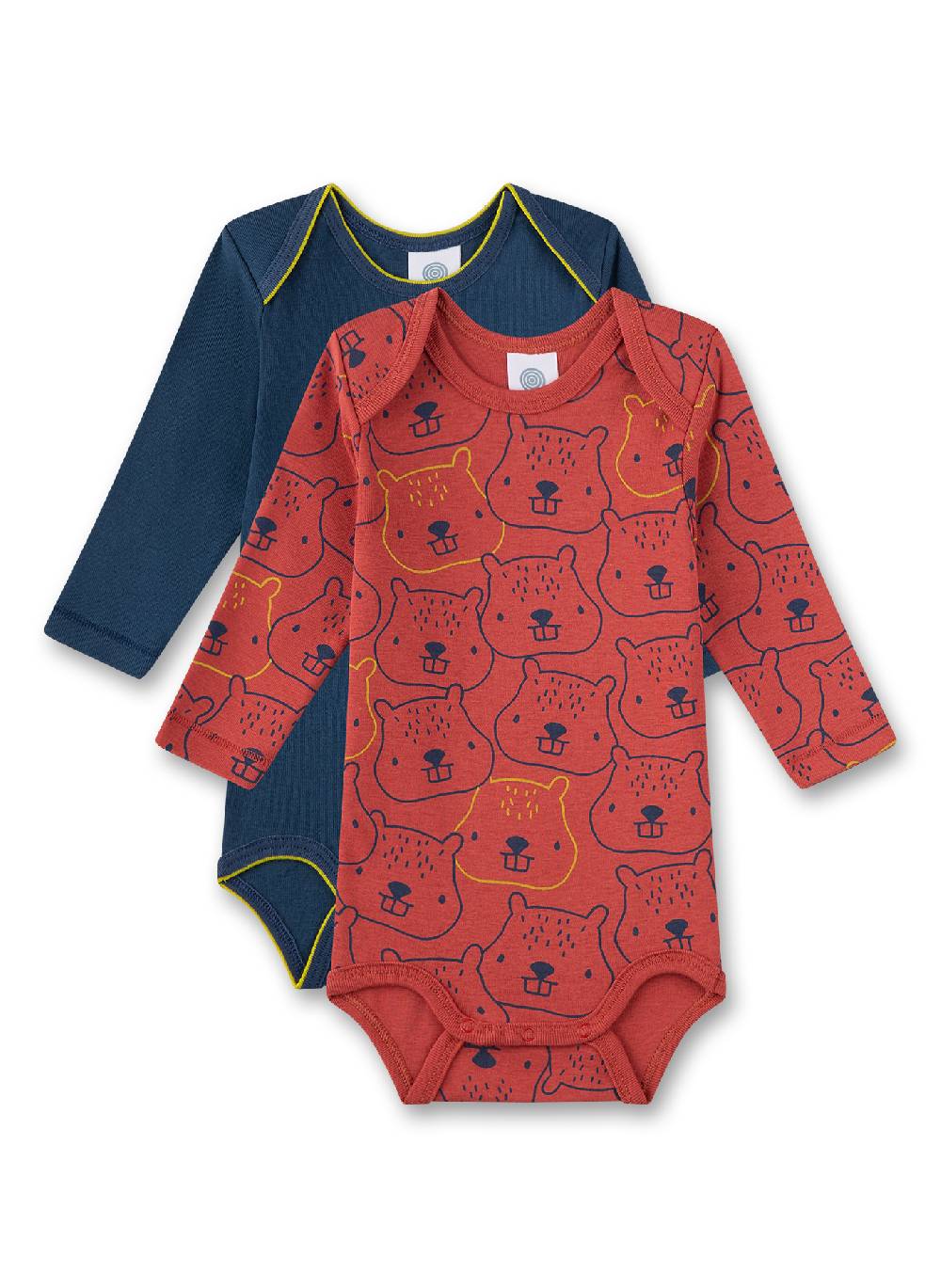 Sanetta Baby-Body langarm (Doppelpack) Dunkelblau und Rot mit Biber Hotsell