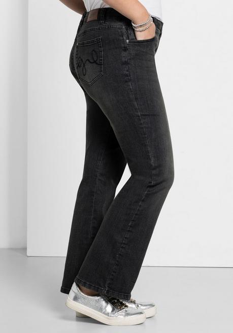 sheego Bootcut-Jeans in 5-Pocket-Form, mit Used-Effekten - black Denim sheego Top Angebot