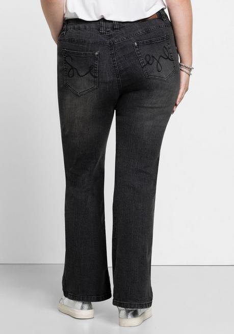 sheego Bootcut-Jeans in 5-Pocket-Form, mit Used-Effekten - black Denim sheego Top Angebot