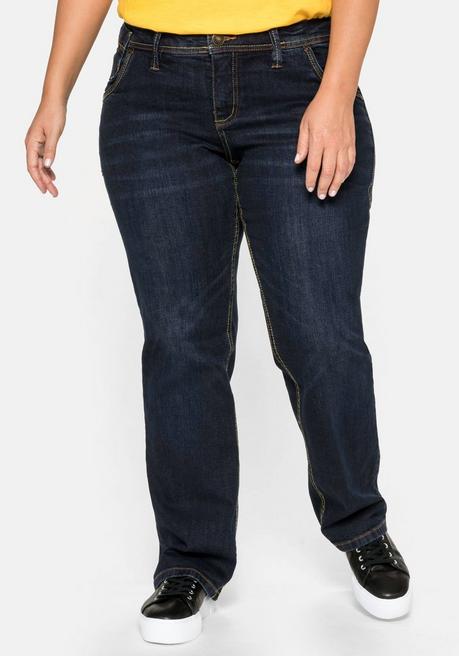 sheego Gerade Stretch-Jeans mit Used-Effekten - dark blue Denim sheego Online Outlet
