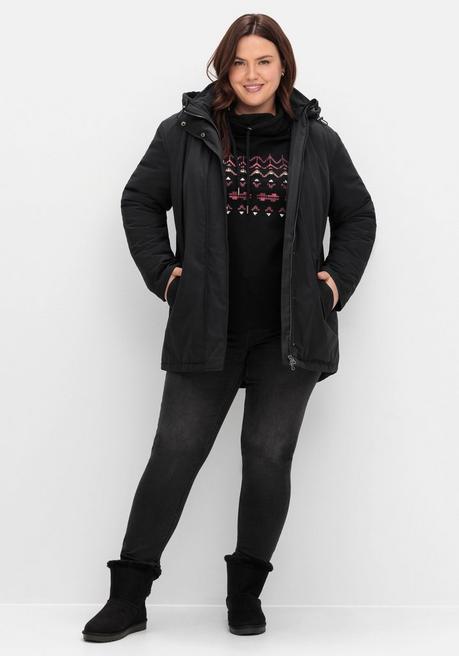sheego Parka mit gefütterter Kapuze und 2-Wege-Zipper - schwarz sheego Zeitlich begrenztes Angebot