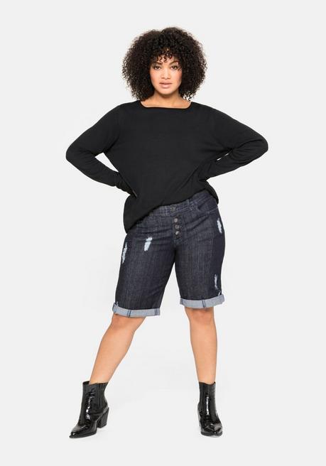 sheego Longpullover mit U-Boot-Ausschnitt und Leinenanteil - schwarz sheego Letzte 2 Tage