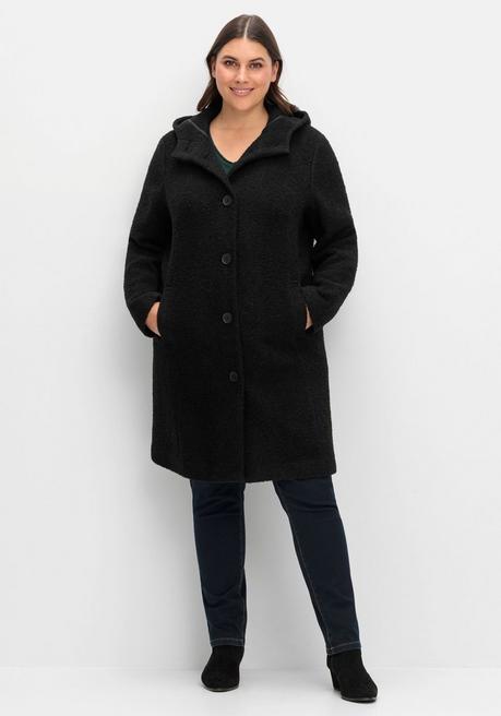sheego Kapuzenmantel in kuscheliger Bouclé-Qualität - schwarz sheego Bis zu 50% Rabatt