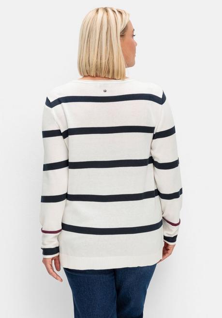 sheego Gestreifter Pullover mit Stern-Stickerei, aus Baumwolle - offwhite gestreift sheego Nur noch ein Tag übrig