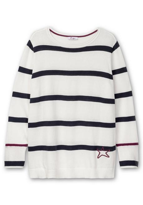 sheego Gestreifter Pullover mit Stern-Stickerei, aus Baumwolle - offwhite gestreift sheego Nur noch ein Tag übrig