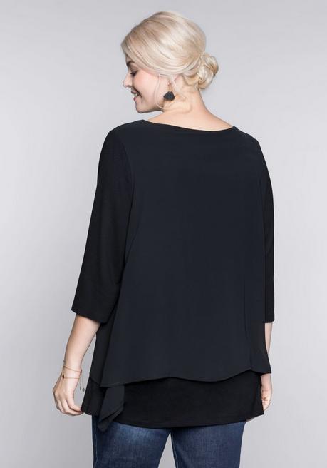 sheego Blusenshirt in leichter A-Linie mit Zipfelsaum - schwarz sheego Super Rabatt