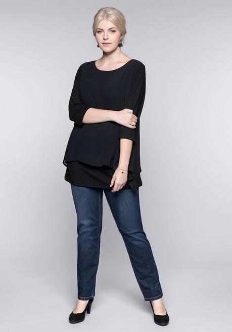 sheego Blusenshirt in leichter A-Linie mit Zipfelsaum - schwarz sheego Super Rabatt
