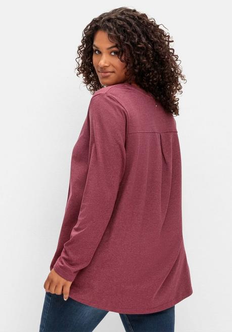 sheego Fein meliertes Langarmshirt in A-Linie, mit Rundhals - brombeer meliert sheego Begrenzt auf 3 Tage