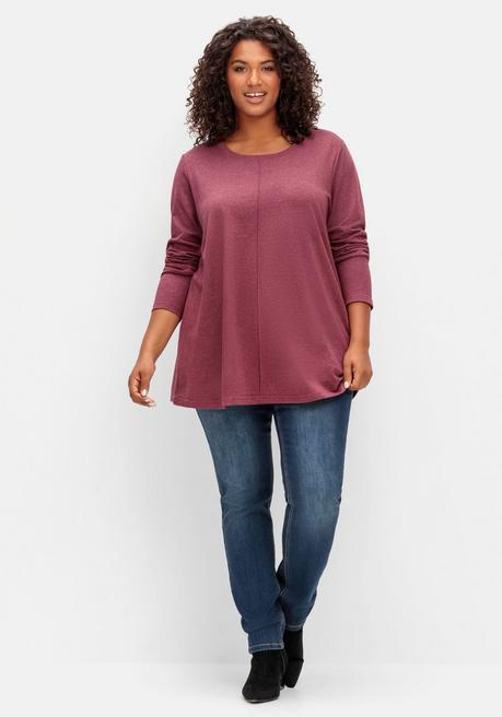 sheego Fein meliertes Langarmshirt in A-Linie, mit Rundhals - brombeer meliert sheego Begrenzt auf 3 Tage