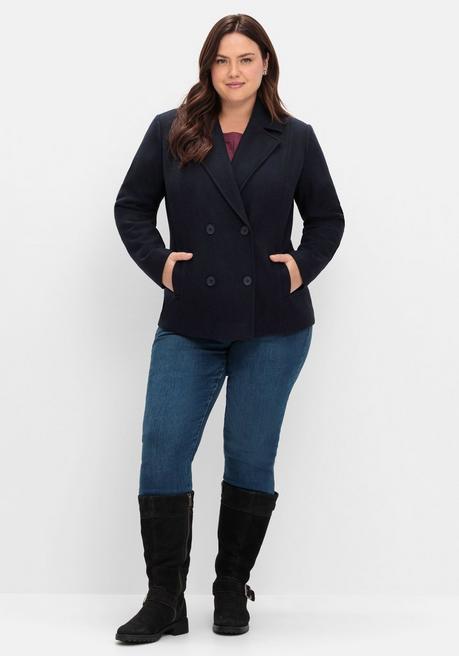 sheego Kurze, gefütterte Cabanjacke mit Wollanteil - tiefblau sheego zollfrei