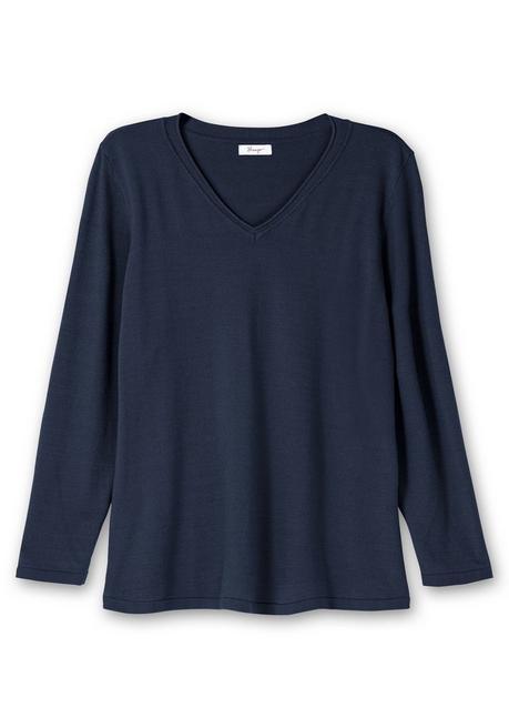 sheego Flauschiger Pullover mit V-Ausschnitt - nachtblau sheego 2025