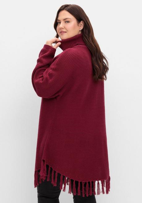 sheego Gerippter Poncho-Pullover mit Fransensaum - beere sheego Hotsell