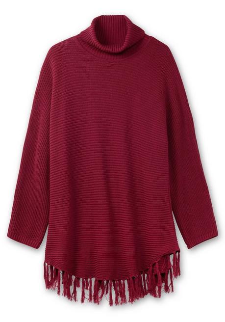 sheego Gerippter Poncho-Pullover mit Fransensaum - beere sheego Hotsell