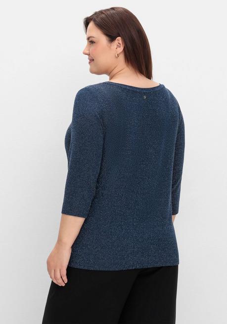 sheego 3/4-Arm-Shirt mit Glitzergarn und U-Boot-Ausschnitt - saphir sheego Günstiger Verkauf