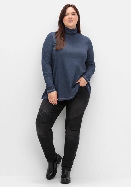 sheego Langarmshirt in A-Linie, mit Stehkragen - saphir meliert sheego Fabrikverkauf