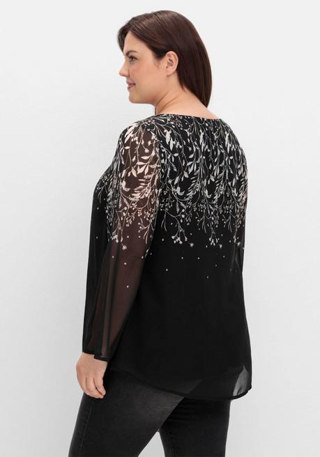 sheego Gefütterte Chiffontunika mit Alloverprint - schwarz-weiß gemustert sheego Meist gekauft