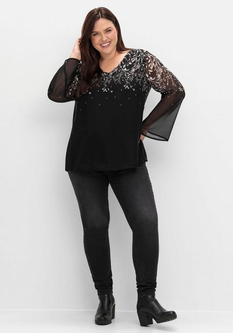 sheego Gefütterte Chiffontunika mit Alloverprint - schwarz-weiß gemustert sheego Meist gekauft