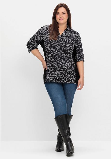 sheego Bluse mit Print und elastischen Einsätzen - schwarz-weiß gemustert sheego Kostenloser Versand