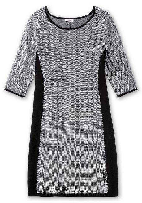 sheego Strickkleid im Fischgrätmuster, mit Kontrastdetails - schwarz-weiß sheego Fabrik Onlineshop