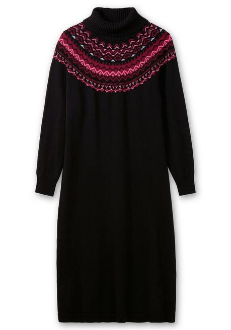 sheego Strickkleid mit Rollkragen und Norwegermuster - schwarz sheego Sonderangebot
