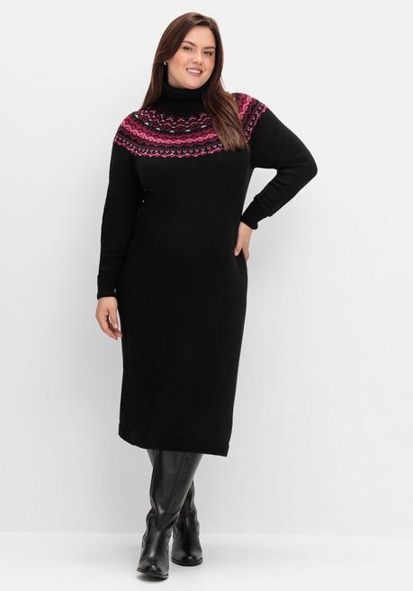 sheego Strickkleid mit Rollkragen und Norwegermuster - schwarz sheego Sonderangebot