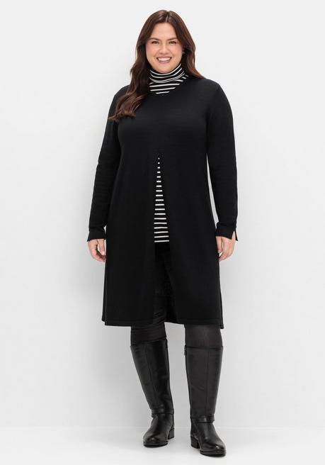 sheego Longpullover in A-Linie, mit langem Schlitz vorn - schwarz sheego Rabatt