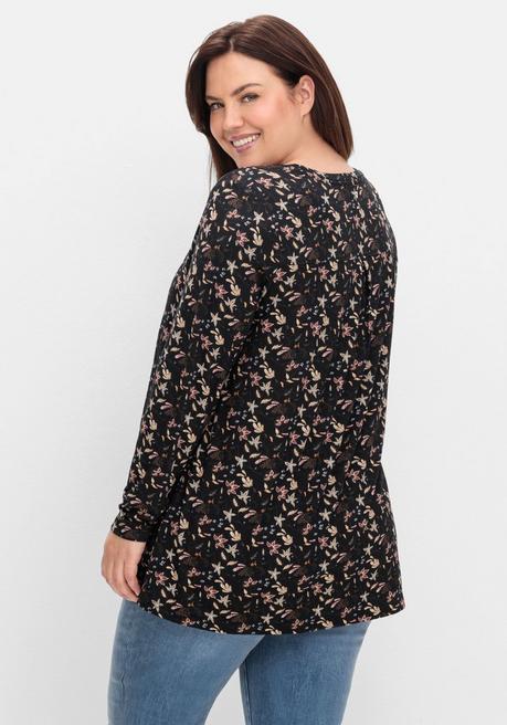 sheego Langarmshirt mit Alloverdruck, in A-Linie - schwarz gemustert sheego Günstig kaufen