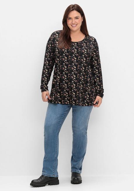 sheego Langarmshirt mit Alloverdruck, in A-Linie - schwarz gemustert sheego Günstig kaufen