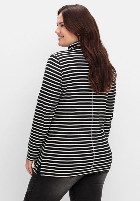sheego Ringelshirt mit Rollkragen, in Rippqualität - schwarz-weiß sheego Versandkostenfrei