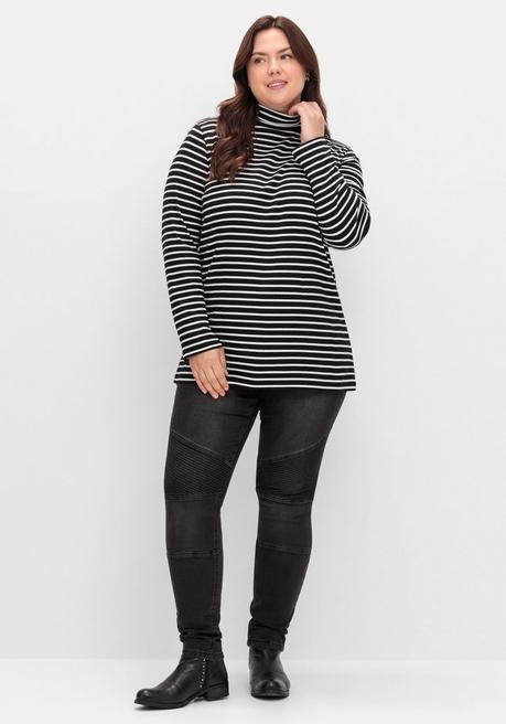 sheego Ringelshirt mit Rollkragen, in Rippqualität - schwarz-weiß sheego Versandkostenfrei