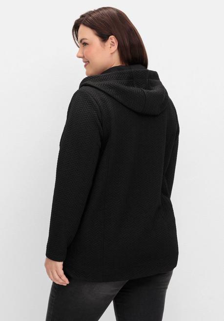 sheego Kapuzen-Sweatjacke in Fischgrät-Struktur - schwarz sheego Flash Sale