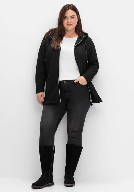 sheego Kapuzen-Sweatjacke in Fischgrät-Struktur - schwarz sheego Flash Sale