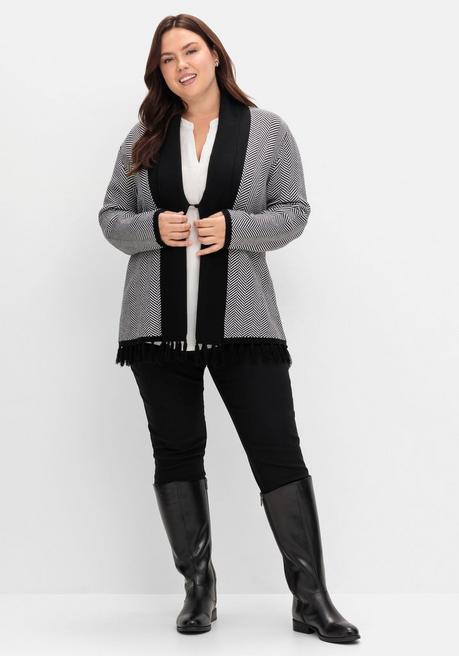 sheego Strickjacke im Fischgrätmuster, mit Schalkragen - schwarz-weiß sheego Online Shopping