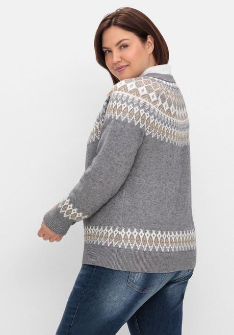 sheego by Joe Browns Jacquardpullover mit Norwegermuster - grau meliert sheego Cyber Monday