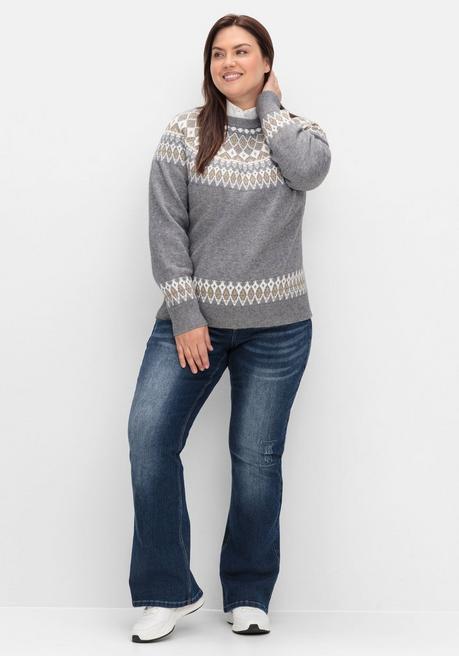 sheego by Joe Browns Jacquardpullover mit Norwegermuster - grau meliert sheego Cyber Monday