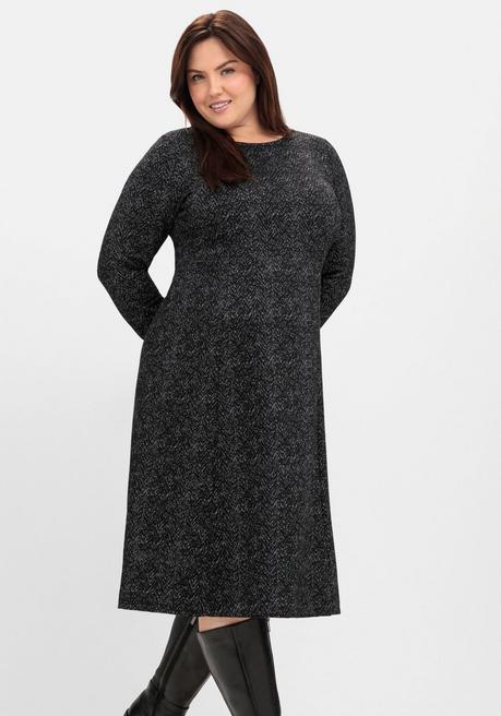 sheego Midikleid aus Interlock, im Jacquardmuster - schwarz gemustert sheego Weihnachtsangebot