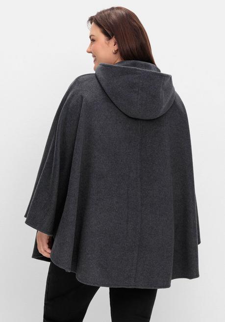 sheego Cape mit Kapuze und 1-Knopf-Verschluss - anthrazit meliert sheego Osterangebot