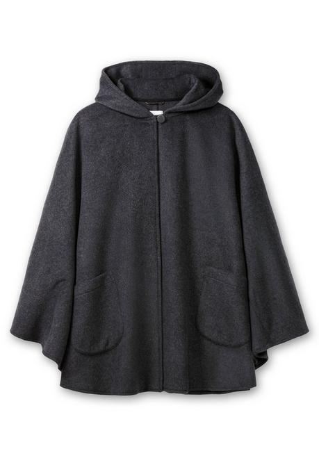 sheego Cape mit Kapuze und 1-Knopf-Verschluss - anthrazit meliert sheego Osterangebot