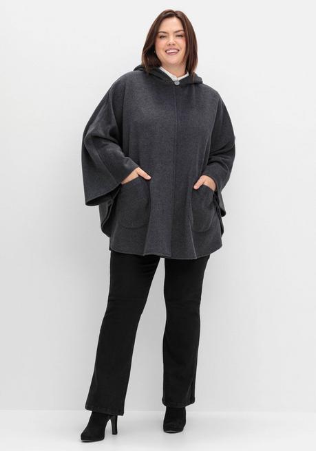 sheego Cape mit Kapuze und 1-Knopf-Verschluss - anthrazit meliert sheego Osterangebot